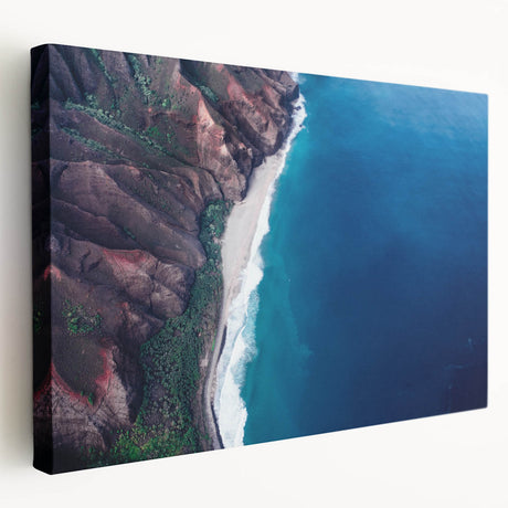 Scenic Kauai landscape on a large stretched canvas, featuring lush greenery and waterfalls, ideal for kitchen wall art.