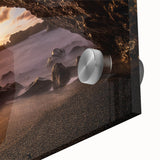 Mid-century modernist large abstract art print of Maui scenery, in vibrant oceanic and sunset hues on acrylic glass.