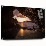 Acrylic print of a large abstract depiction of Maui's coastline in blue and green tones.