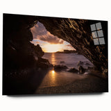 Large abstract depiction of Maui coastline in blue and green tones on acrylic glass, suitable for bedroom or dining room art.