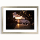 Textured art print of abstract Maui scenery in muted earth tones, framed in silver, ideal for bedroom art.