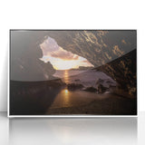 Acrylic print of a serene Maui landscape with lush greenery and ocean view, framed in white, suitable for nursery wall decor.