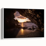 Vintage poster art of Maui scenery on a white framed canvas, featuring vibrant colors, ideal for living room decor.