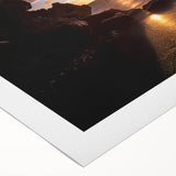 Art deco poster depicting Maui scenery in muted blue and green hues on rolled canvas, suitable for dining room wall art.