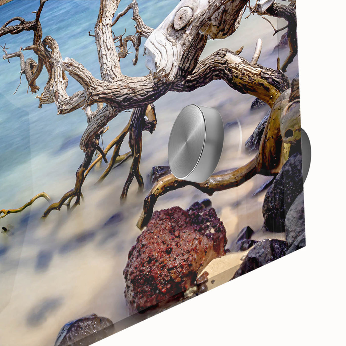 Large abstract wall art depicting Oahu, Hawaii in mid-century modernist style on acrylic glass.