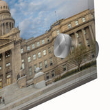 Large abstract wall art of Idaho scenery in muted earth tones on acrylic glass, ideal for dining room ambiance.