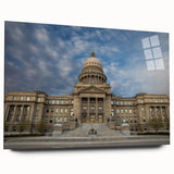 Large abstract wall art depicting Idaho scenery in muted earth tones on acrylic glass.