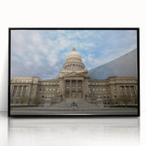 Large abstract wall art depicting Idaho scenery in muted earth tones on a black-framed acrylic print.