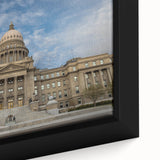 Framed canvas featuring a textured Idaho landscape in black with colorful accents.