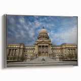 Framed canvas of a vintage Idaho landscape painting with colorful art and black borders, ideal for living room decor.