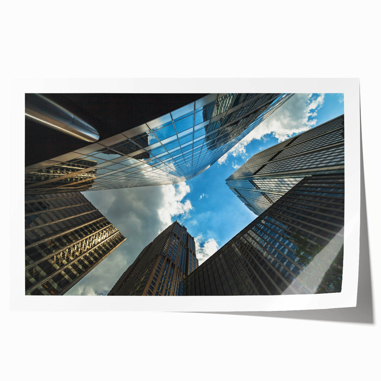 Extra large rolled print of Chicago skyline with floral patterns in pastel shades, ideal for art wall dining room.