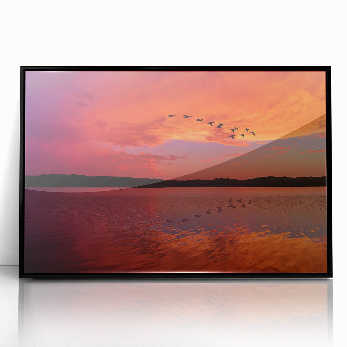 Large abstract wall art depicting Lake Michigan, using muted blue and gray tones on a framed acrylic print.