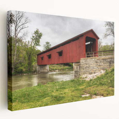 Indiana landscape on large stretched canvas with soft green and blue tones, suitable for kitchen wall art.
