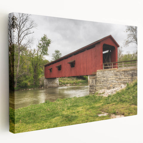 Indiana landscape on large stretched canvas with soft green and blue tones, suitable for kitchen wall art.