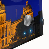 Large abstract wall art depicting Iowa scenery on acrylic glass, in mid-century modernist style, ideal for dining room decor.