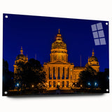 Acrylic glass print of a large abstract depiction of Iowa scenery in muted earth tones, ideal for dining room decor.