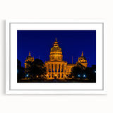 Abstract art print of Iowa scenery in muted earth tones on a white-framed canvas, ideal for dining room decor.