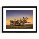 Extra large abstract art print featuring a colorful, textured scenery of Kansas, framed in black.