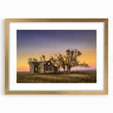 Extra large abstract art print featuring textured scenery of Kansas, in gold frame, suited for living room decor.