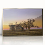 Large art print of a Kansas landscape in gold and green tones on framed acrylic, ideal for modern art wall decor.