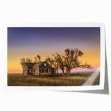 Rolled print of Kansas scenery with vibrant green and soft blue tones, suitable for dining room wall art.