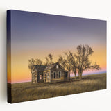 Panoramic Kansas landscape on large stretched canvas, featuring muted earth tones, ideal for kitchen wall art.