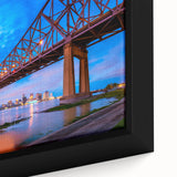 Framed canvas of a textured New Orleans street scene in black with colorful accents, ideal for living room decor.