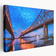 New Orleans cityscape on stretched canvas, featuring muted blue and green hues, ideal for kitchen wall art.