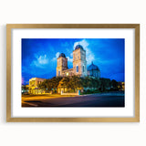 Extra large abstract art print of a Louisiana landscape in muted earth tones on a textured canvas, framed in gold.