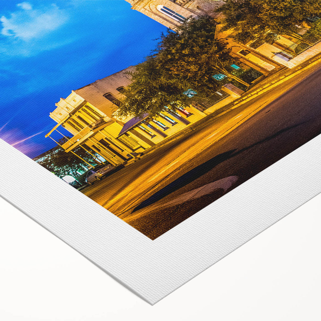 Art deco poster of a Louisiana landscape in muted earth tones on rolled canvas, suitable for dining room decor.
