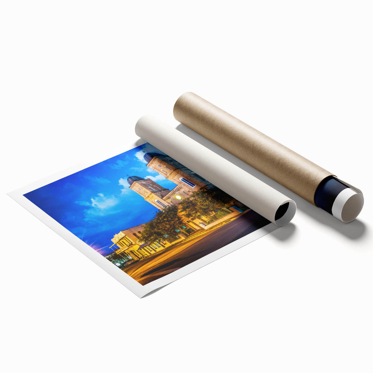 Extra large rolled print of Louisiana scenery with lush floral elements in soft pastel shades.