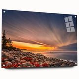 Acadia National Park scenery on acrylic glass, featuring ocean and rocky shore in muted earth tones.