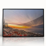 Large abstract wall art depicting Acadia's scenery in muted earth tones on a framed acrylic.