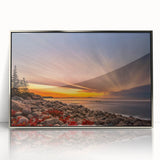 Acadia National Park scenery in muted earth tones on a silver-framed acrylic.