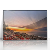 Acadia National Park scenery on white framed acrylic, featuring muted earth tones, ideal for modern art wall decor.