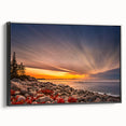Black and white landscape art of Acadia, Maine on framed canvas, suitable for bedroom decor in vintage poster style.