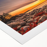 Art deco poster featuring Acadia National Park in muted green and blue hues on rolled canvas, ideal for dining room decor.