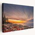 Acadia National Park landscape on large stretched canvas, featuring muted earth tones, ideal for kitchen wall art.