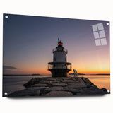 Acrylic print of a serene Maine landscape in muted blue and green tones, suitable for bedroom or dining room decor.