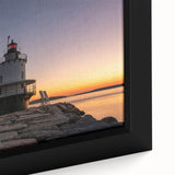 Close-up of a black wall art canvas featuring a textured Maine scenery in vibrant colors, ideal for living room decor.