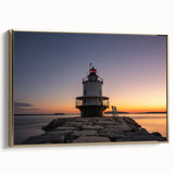 Framed canvas depicting a vintage-style Maine landscape in muted gold and black tones, suitable for bedroom decor.
