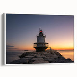 Vintage poster art of a Maine scenery on a framed canvas, featuring a blend of colorful art and black accents.