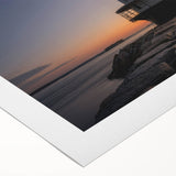 Art Deco poster featuring a serene Maine landscape in muted green and blue tones on rolled canvas.