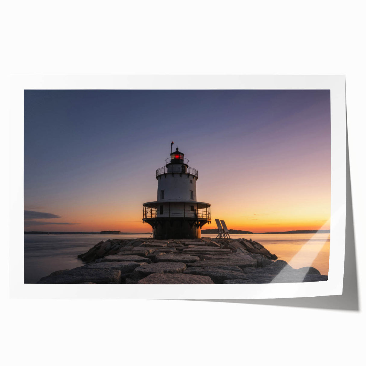 Scenic Maine landscape on a rolled canvas print, featuring lush greenery and tranquil waters, ideal for dining room wall art.