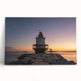 Black and white photograph of a serene Maine landscape on stretched canvas, ideal for kitchen wall art.