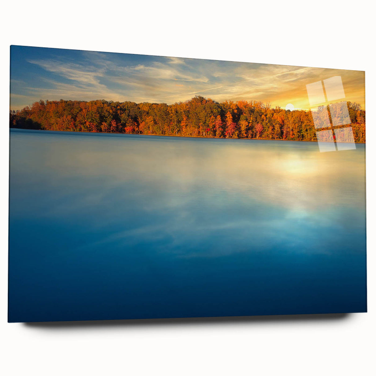 Large abstract wall art of Annapolis scenery in muted blue and gray tones on acrylic glass.