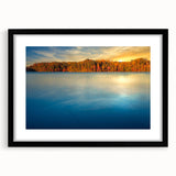 Colorful abstract art print of Annapolis scenery in a black frame.