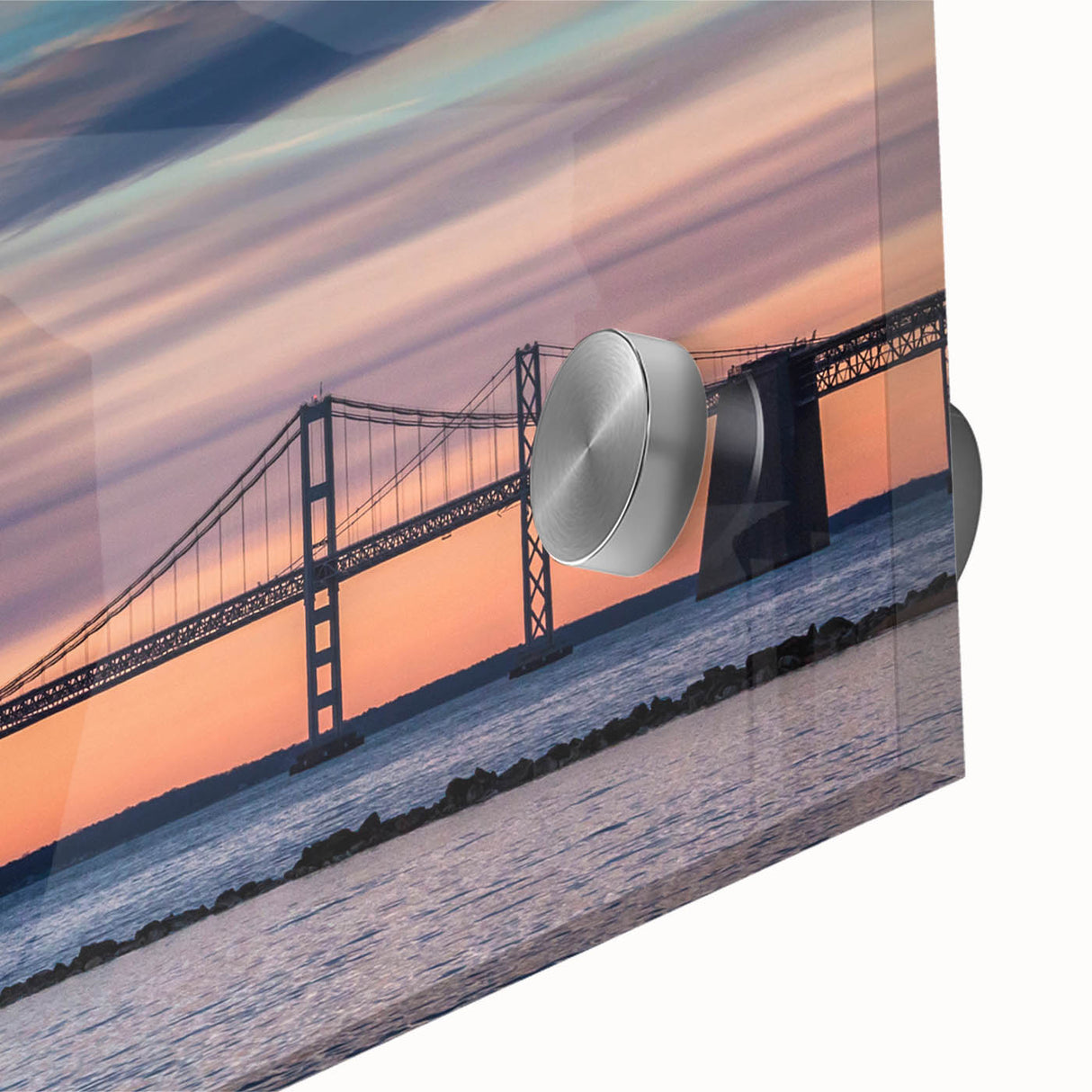 Large abstract wall art of Baltimore skyline in muted gray and blue tones on acrylic glass.