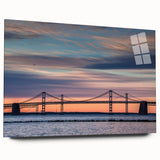 Acrylic print of large abstract depiction of Baltimore skyline in muted blue tones, suitable for bedroom or dining room art.