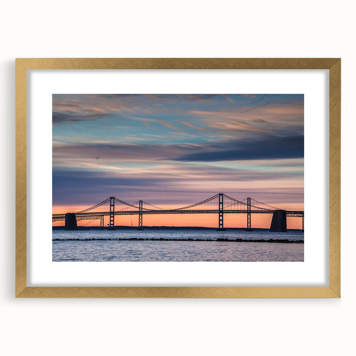 Extra large abstract art print of Baltimore skyline in textured gold frame, ideal for living room decor.